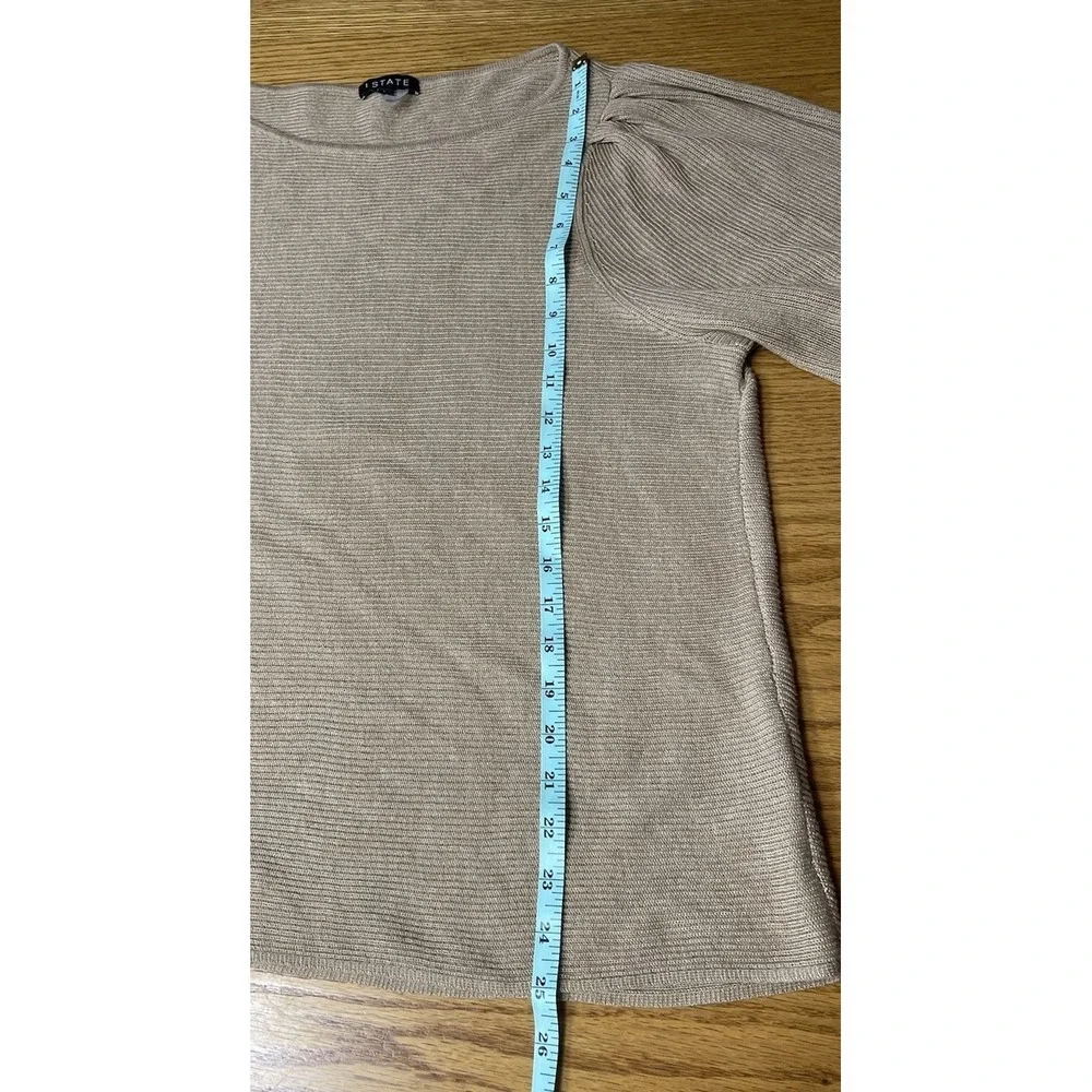 1. State Women's Balloon Sleeve Crew Neck Rib Sweater Small Beige Career Casual